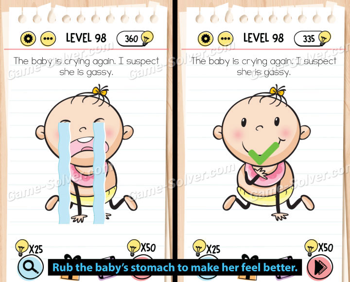 Brain Test Level 98 Answer, The Baby Is Crying Again I Suspect She Is Gassy  Answer - News