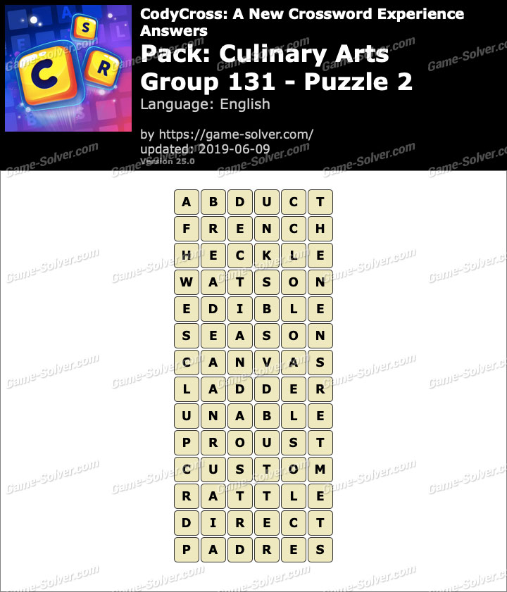 CodyCross Culinary Arts Group 131Puzzle 2 Answers