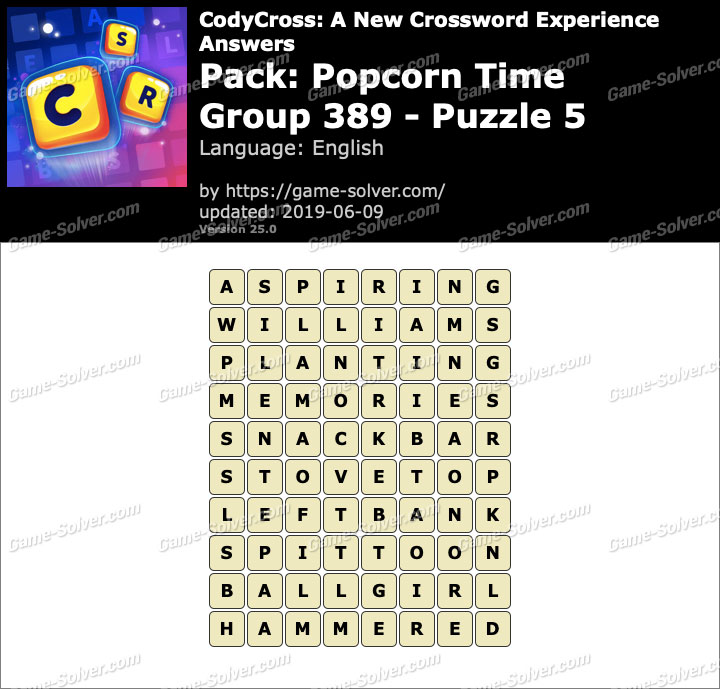 CodyCross Popcorn Time Group 389Puzzle 5 Answers