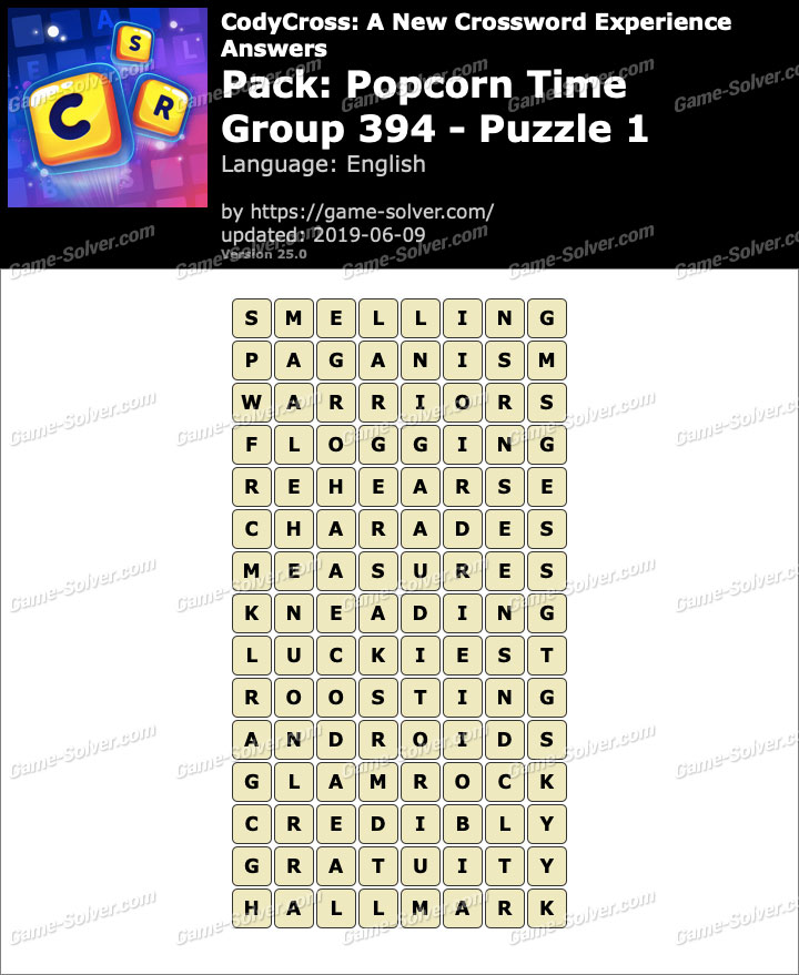 CodyCross Popcorn Time Group 394Puzzle 1 Answers